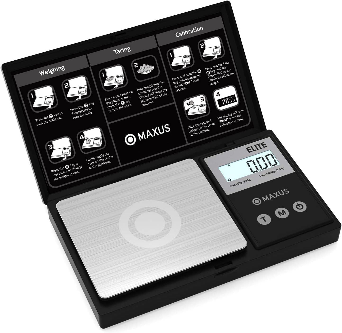 MAXUS Digital Pocket Gram Scale 500g x 0.01g High Precision with Tray, Weighs