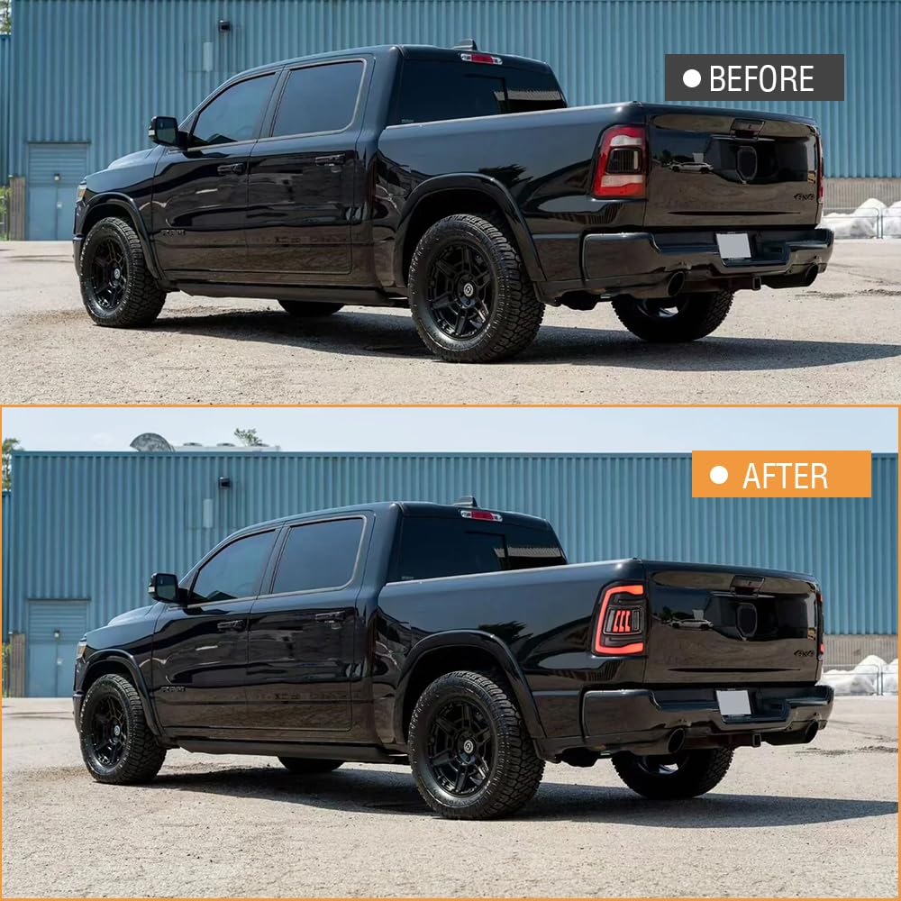Tail Lights for 2009-2018 Ram 1500/2500/3500 & Classic with Startup Animation Sequential Turn Signal Optimize Upgrade Options (SMOKE-WHITE)