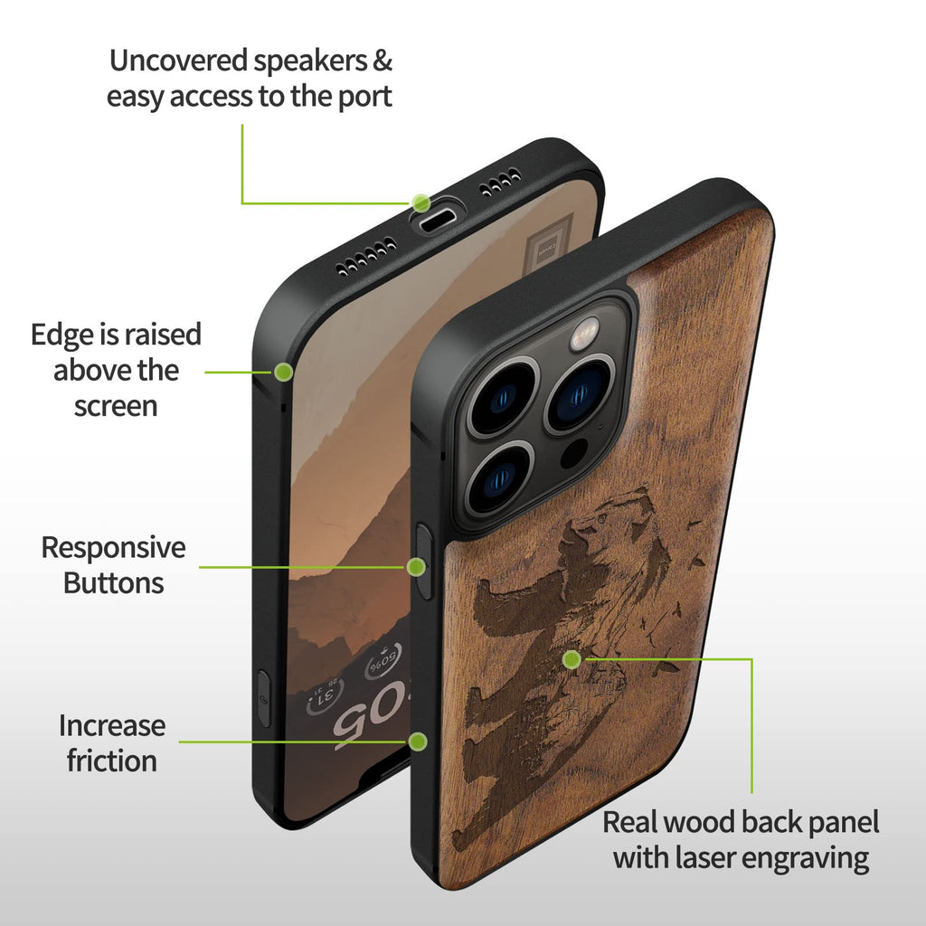 Carveit Magnetic Wood Case for iPhone 13 Pro Max [Natural Wood & Black Soft TPU]