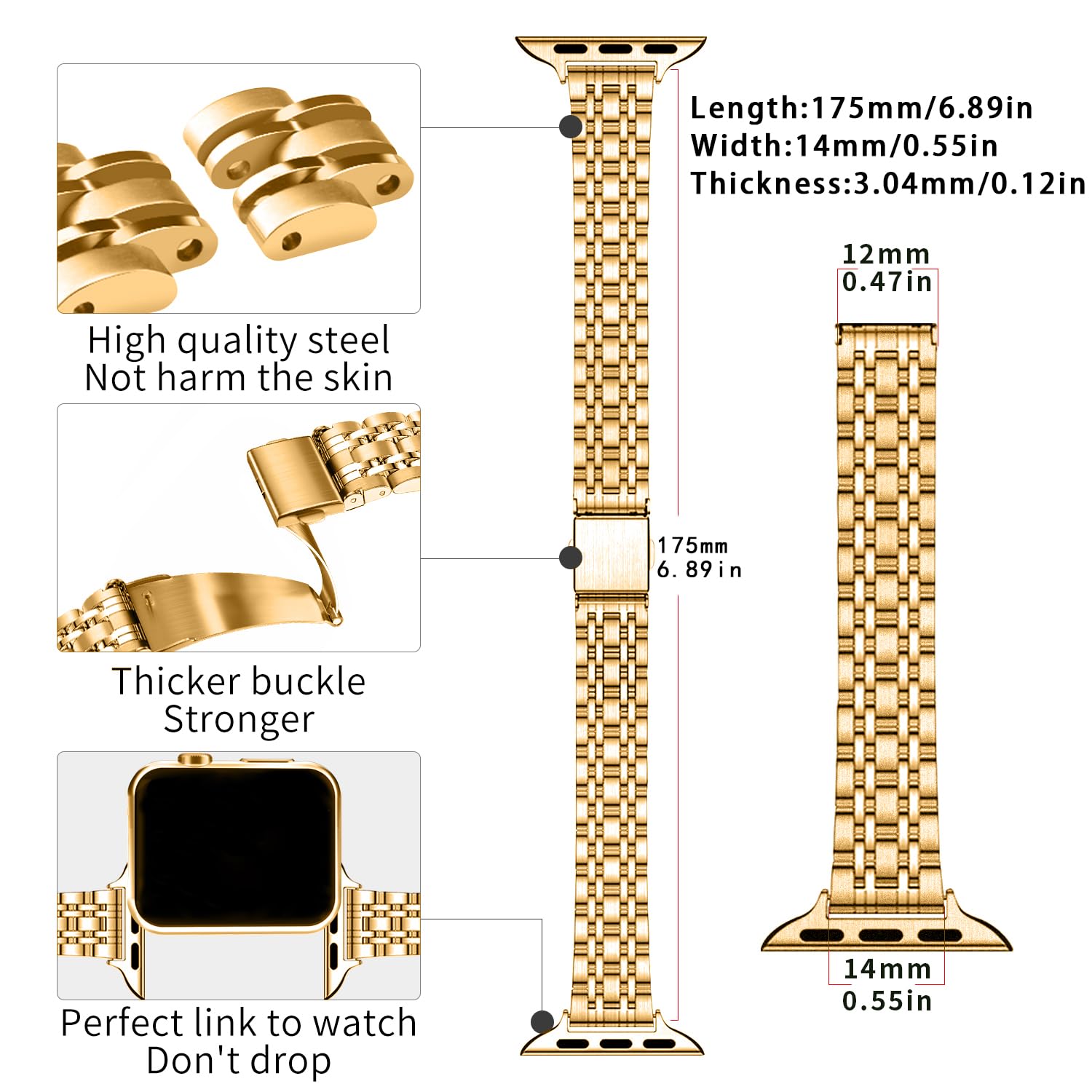 QUNDAXI Slim Watch Band Compatible with Apple Watch 41mm 45mm 42mm 44mm 40mm
