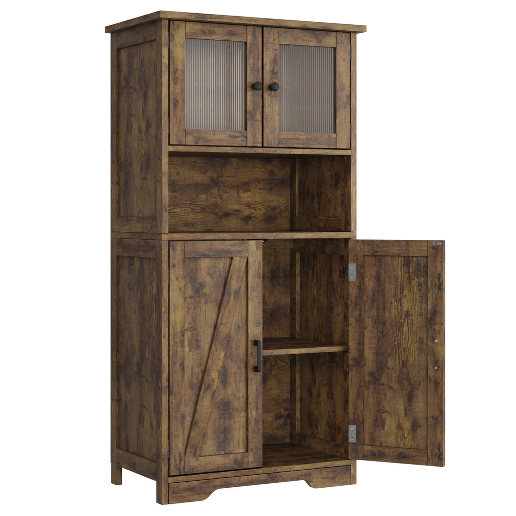 GarveeHome 54 in Tall Bathroom Cabinet, Farmhouse Storage Cabinet with Glass