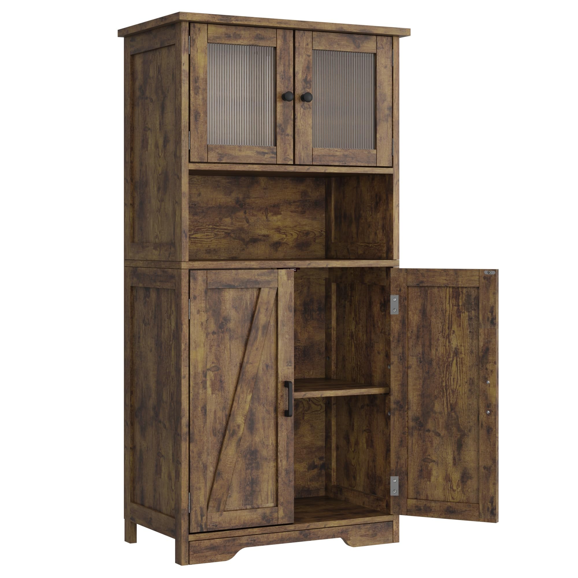 GarveeHome 54 in Tall Bathroom Cabinet, Farmhouse Storage Cabinet with Glass