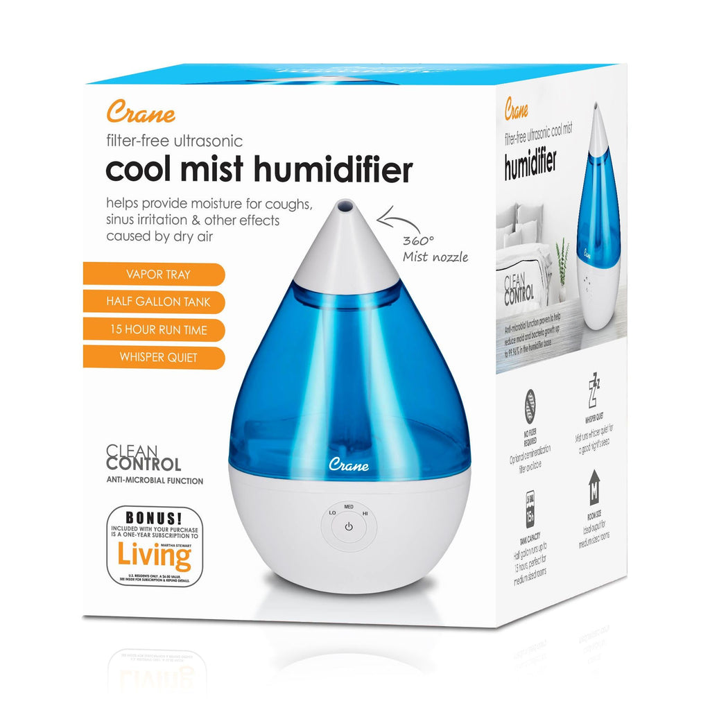 Crane Droplet Ultrasonic Small Air Humidifiers for Bedroom and Office, 0.5