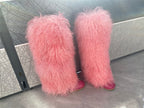 FurinFashion PBS High Tall Over Knee Real Mongolian Sheep Fur Snow Boots for