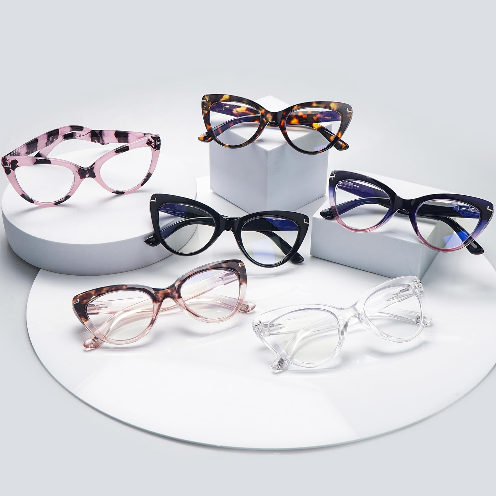 BONCAMOR 6 Pack Fashion Cat Eye Reading Glasses for Women Blue Light Blocking