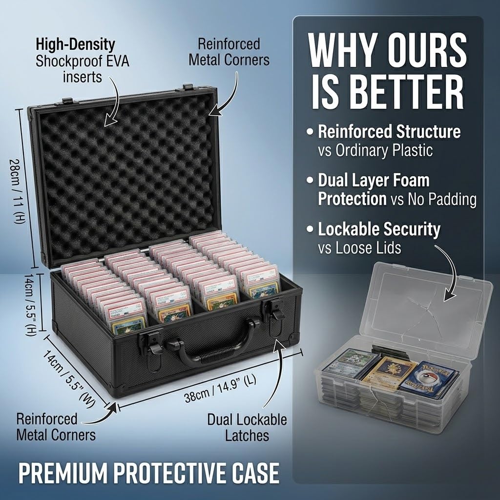 SUREMAX 600+ Trading Card Storage Box, Portable Card Case for 3" x 4" Graded