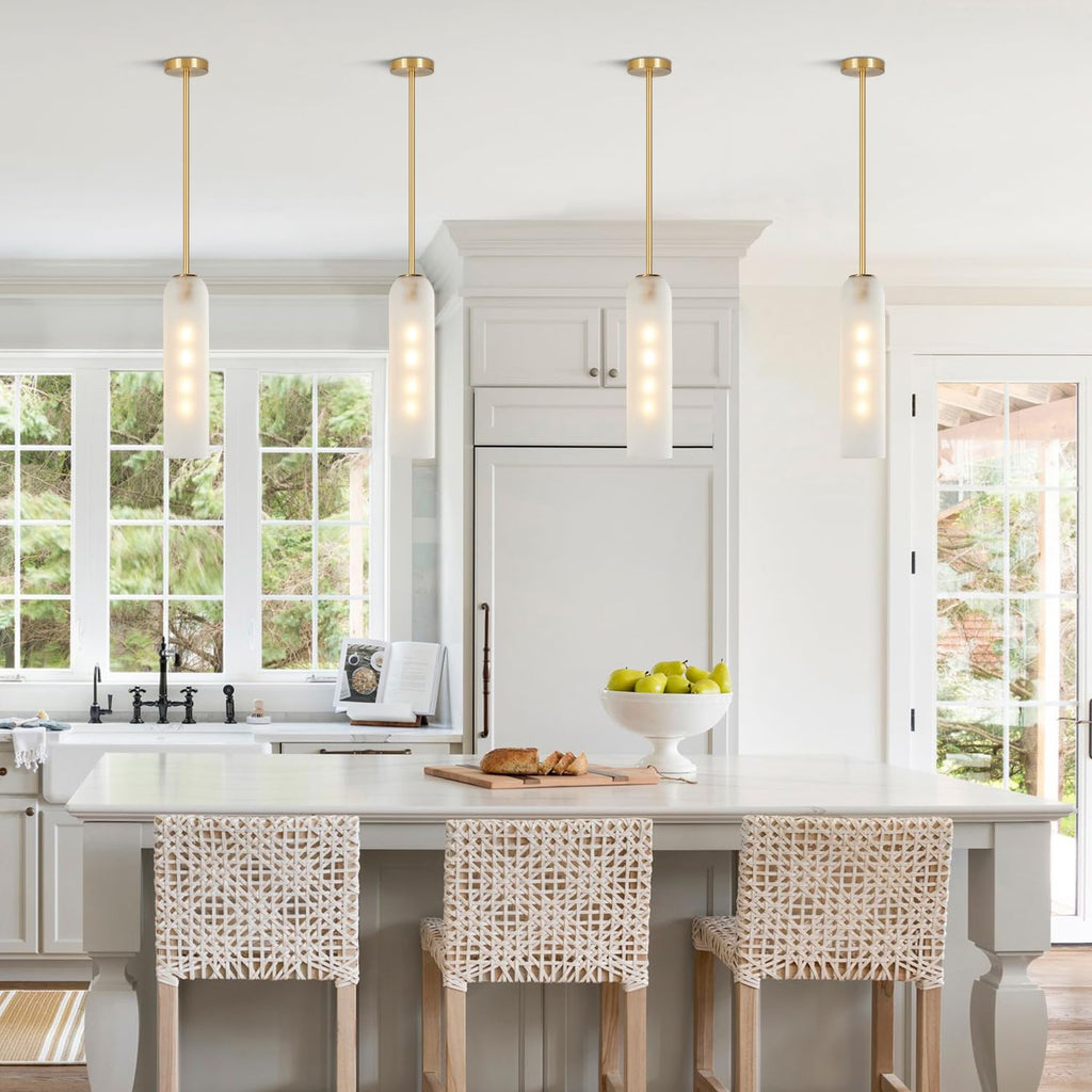 BOKT Gold Pendant Light Milk Glass Cylinder Hanging Lamp Brass Kitchen Island