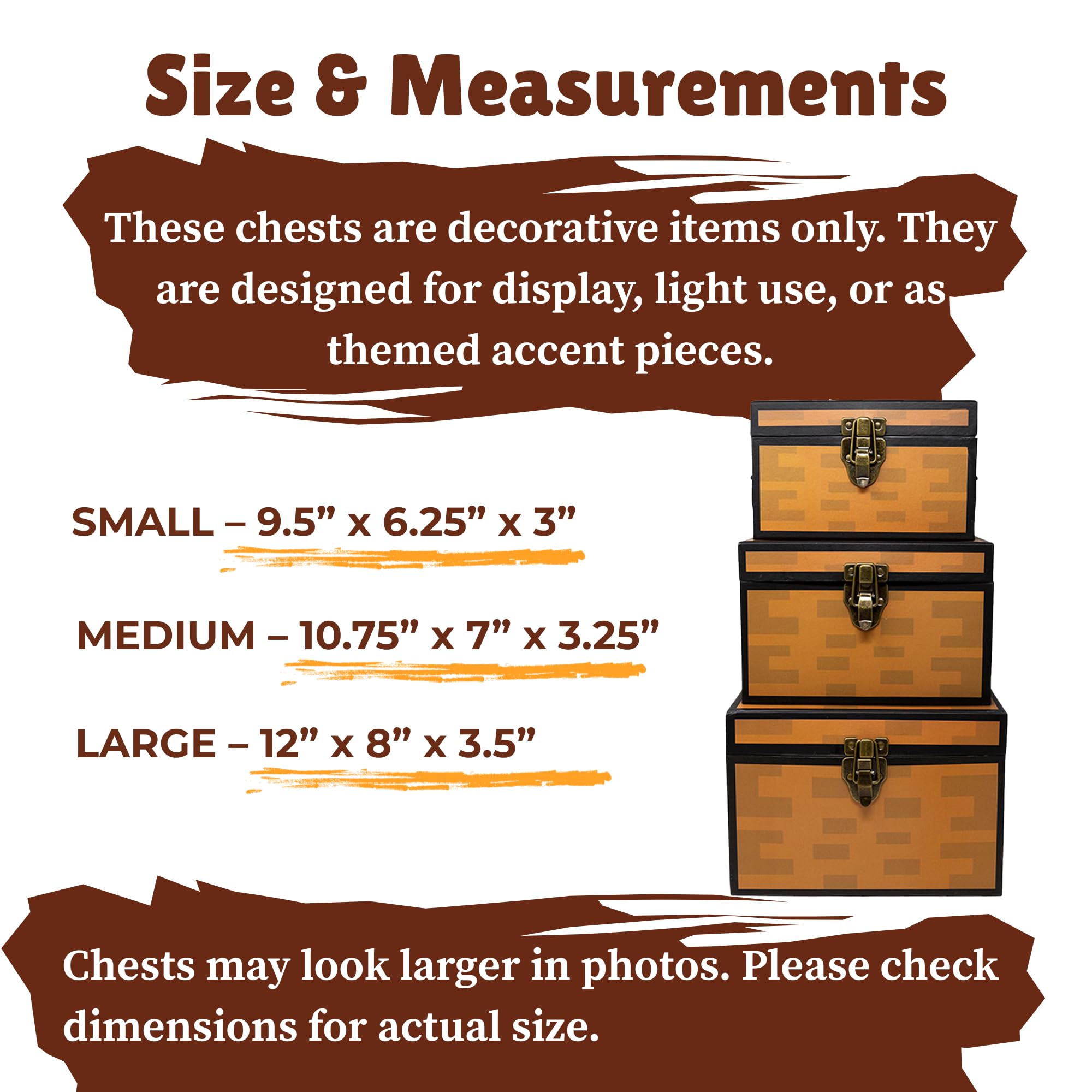 Blue Orchards Pixel Treasure Chest Paperboard Boxes (Set of 3), Decoration for