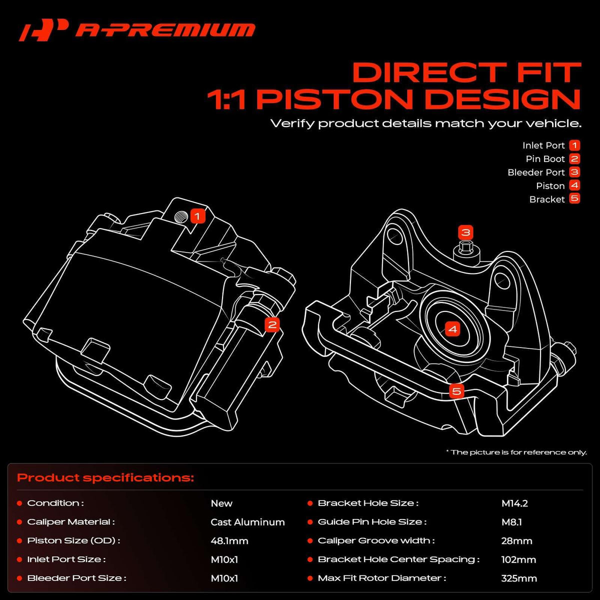 A-Premium Rear Left and Right Side Disc Brake Caliper with Bracket