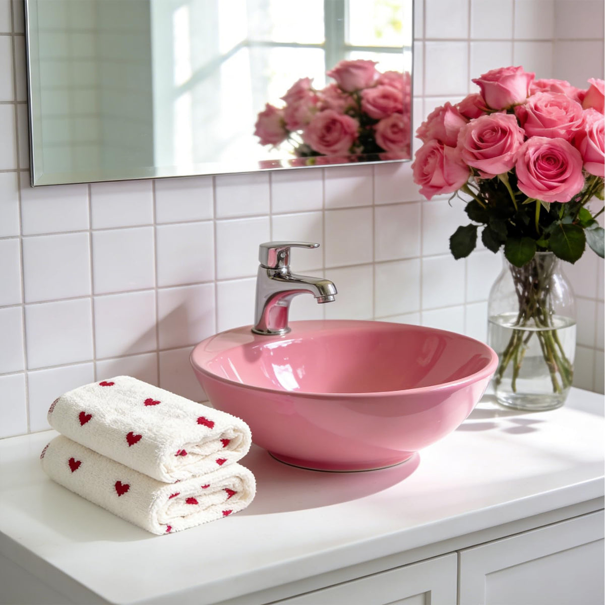 YIXAXKAO 2 Pieces Valentine's Day Hand Towels for Bathroom Red Pink Heart Cotton
