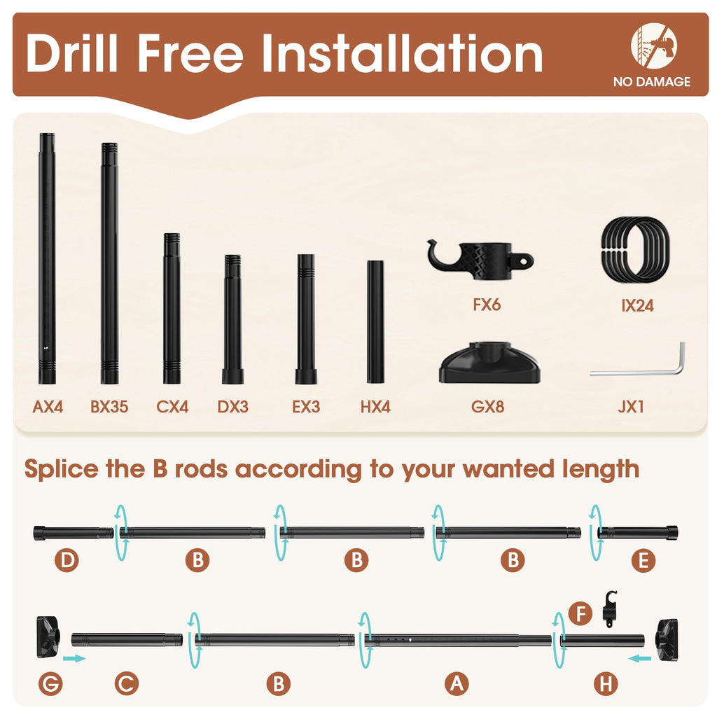 SUNALLY Room Divider Curtain Rod, No Drilling Wall Divider for Room Separation,
