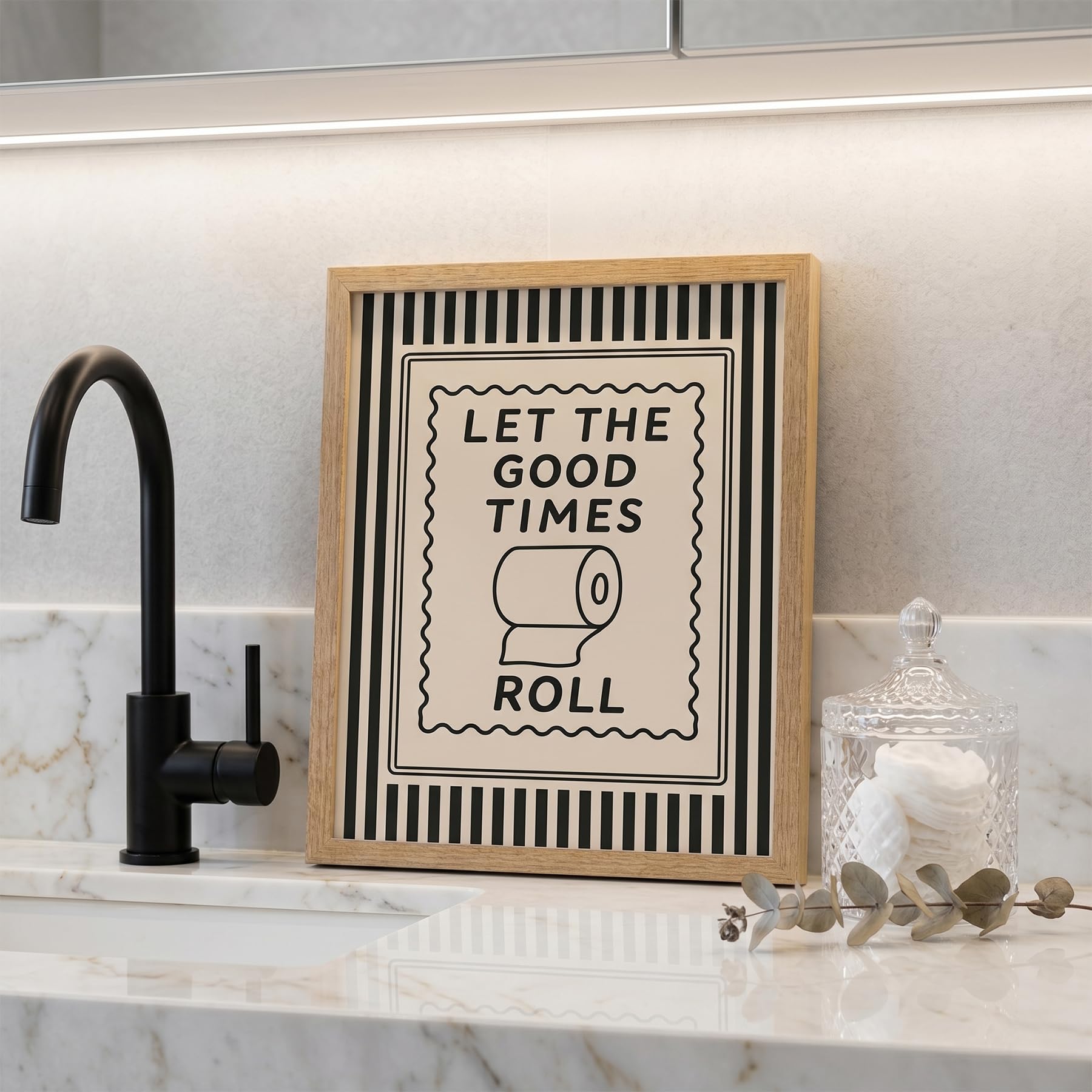 Funny Bathroom Decor Framed Canvas Wall Art, Let The Good Times Roll Toilet