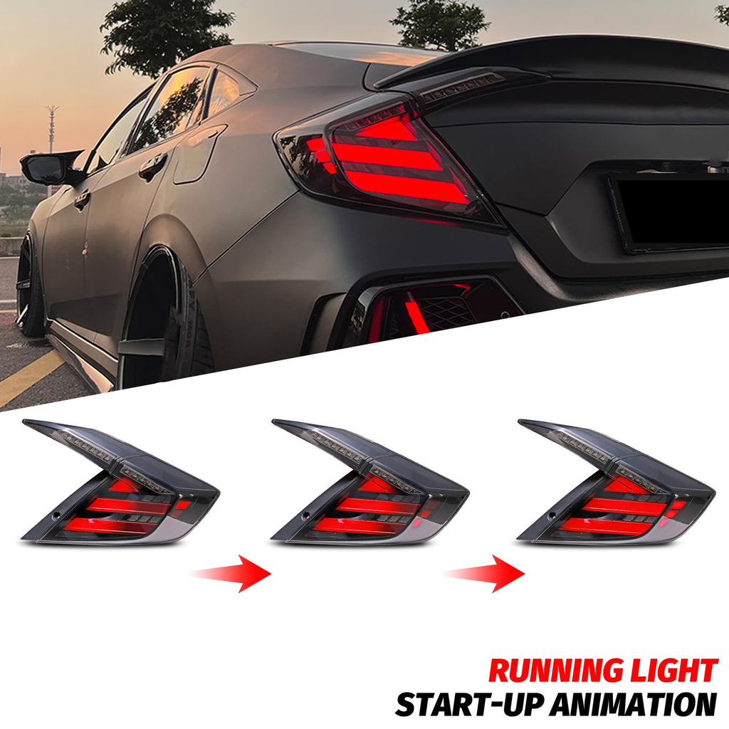 New Accessory Compatible with Honda Civic 2016-2021 Sedan 10th Gen Full LED Tail Lights with Sequential Turn Signal Dynamic Animation Rear Lamps Assembly (Not Fit Hatchback Coupe) (Black)