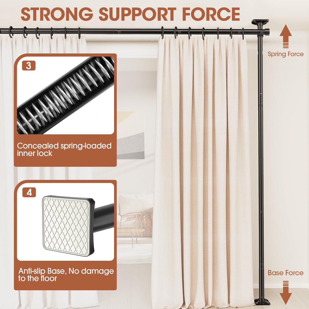 SUNALLY Room Divider Tension Curtain Rod Adjustable 4-10ft Black Heavy Duty