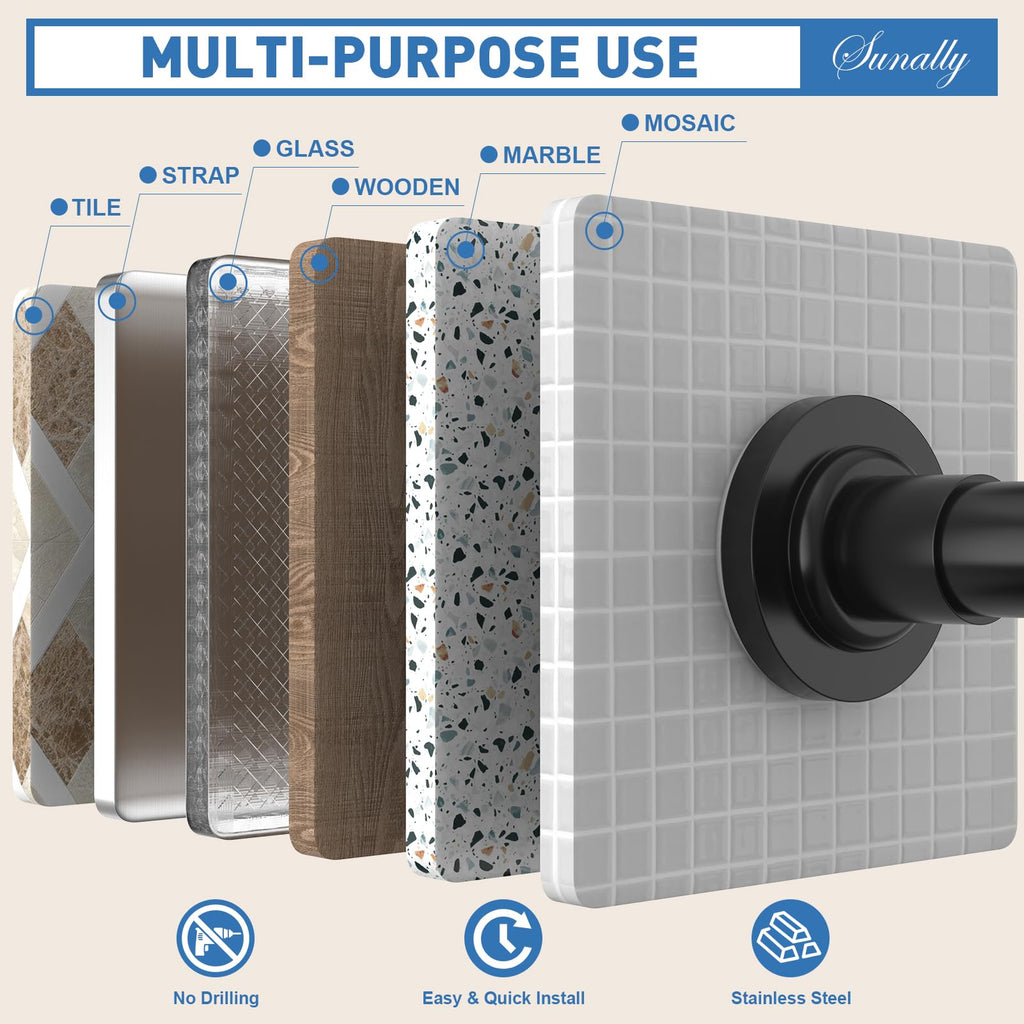 SUNALLY Shower Curtain Rod, Adjustable 32-89 Inch Spring Tension Shower Rods