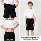 Bienzoe Boys School Uniform Shorts: Flat Front Cotton Bermuda - Adjustable Waist - Breathable for Church Outdoor - Aged 9-10 Black Size 10