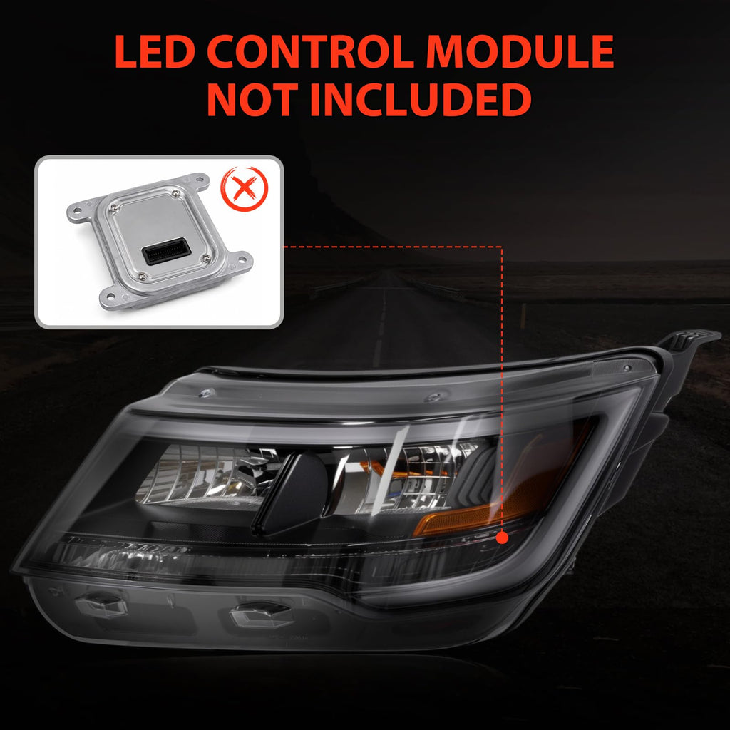 LH Chrome Bezel LED Headlight Assembly W/o LED Control Module Compatible with