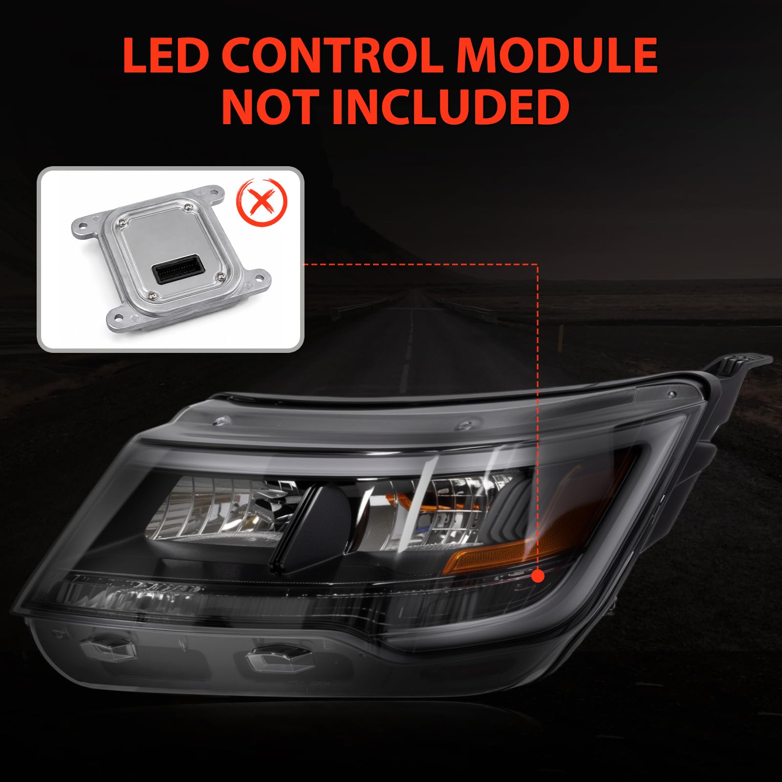 LH Chrome Bezel LED Headlight Assembly W/o LED Control Module Compatible with