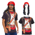 Vegove Novelty Men's Pirate Costume T-Shirts Set, 3D Caribbean Cruise Night