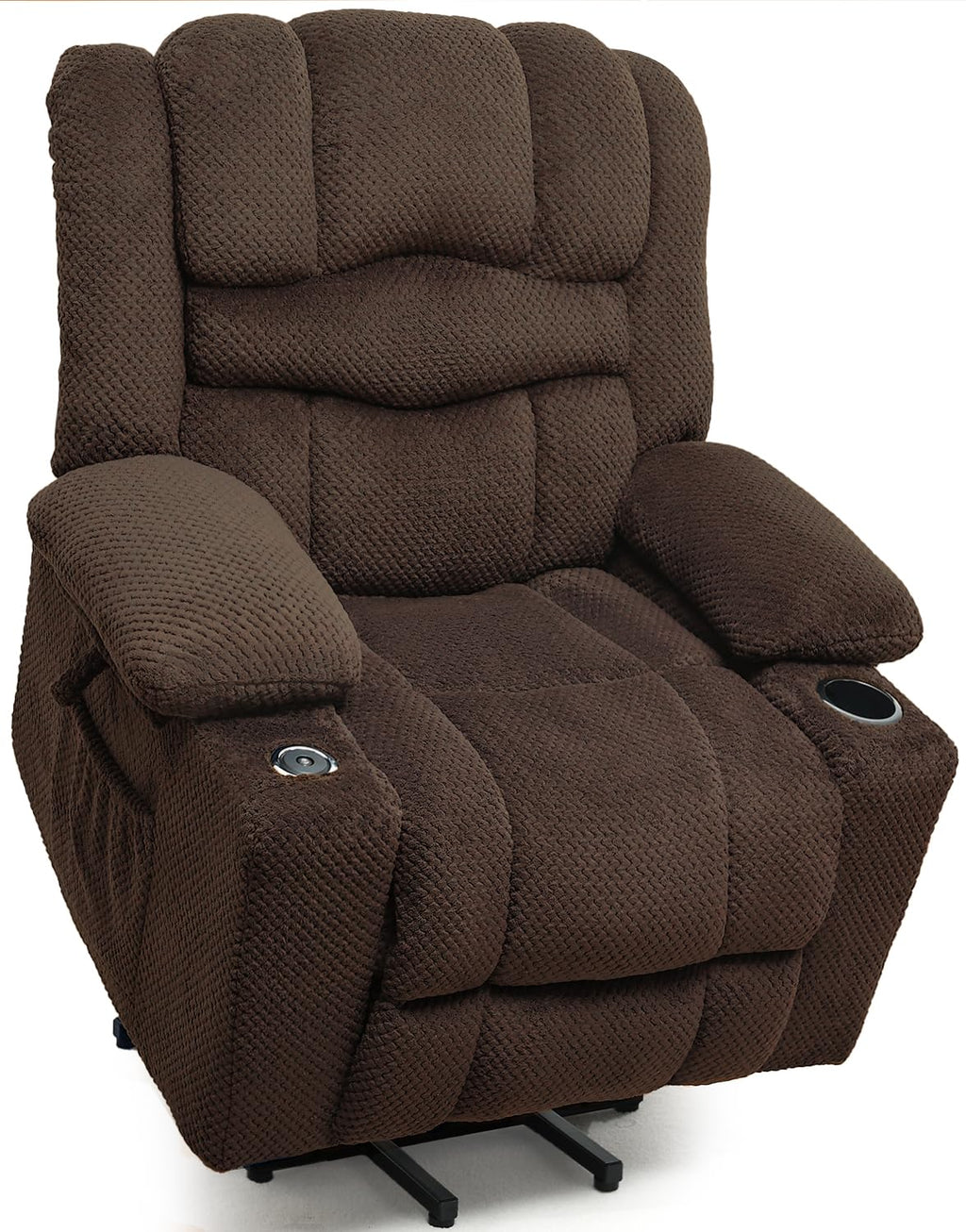 HOMYHOMEY Power Lift Recliner Chair for Living Room Elderly with Massage Recliners Footrest Cup Holder Oversized Electric Heated Reclining Single Sofa Chairs Storage (Brown)