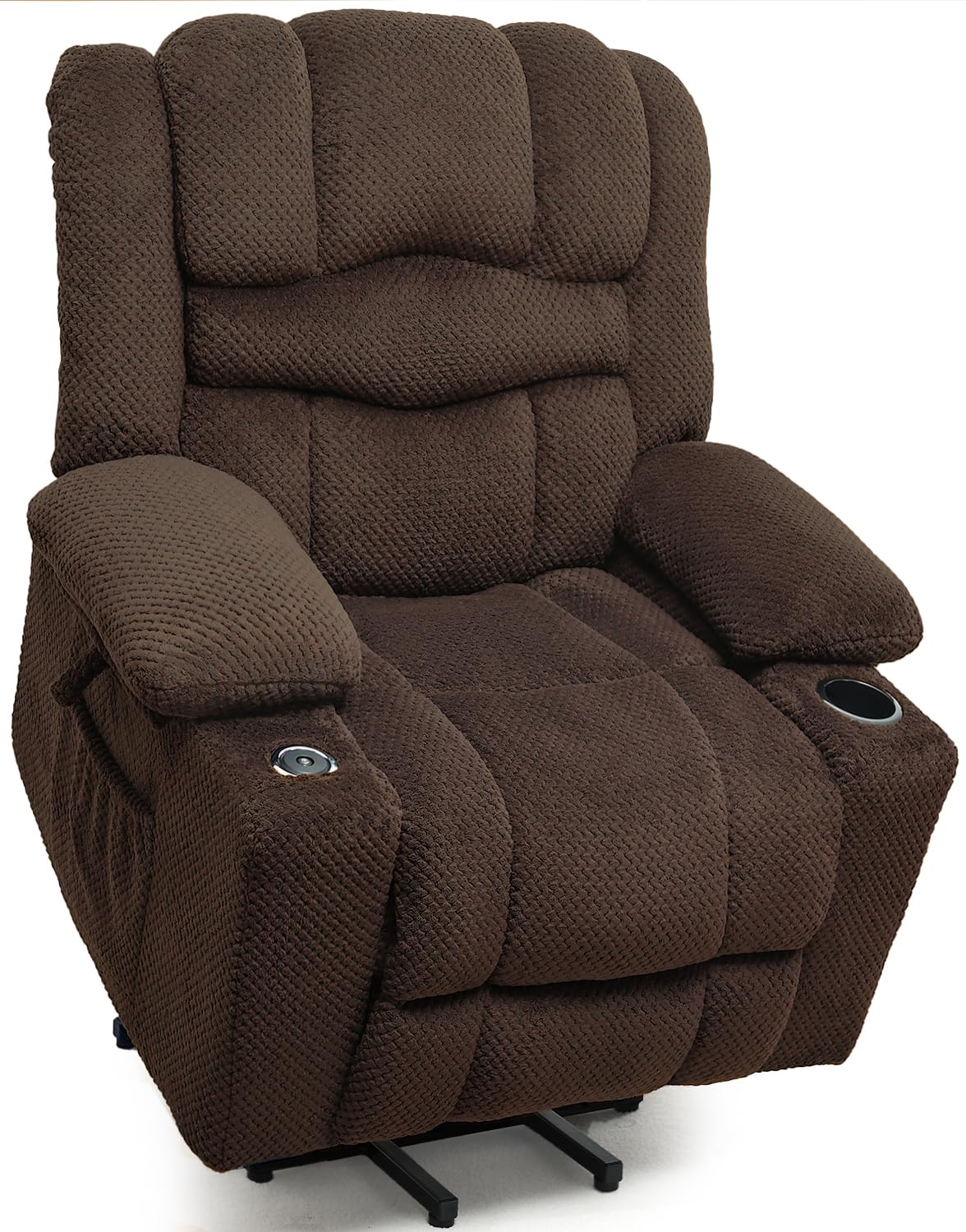 HOMYHOMEY Power Lift Recliner Chair for Living Room Elderly with Massage Recliners Footrest Cup Holder Oversized Electric Heated Reclining Single Sofa Chairs Storage (Brown)