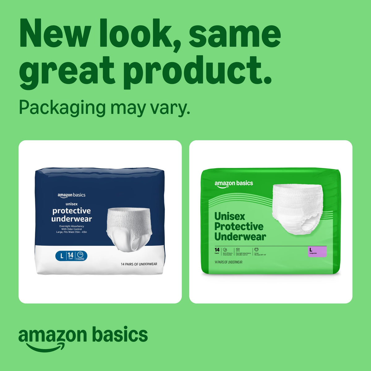 Amazon Basics Unisex Protective Underwear, Overnight Absorbency, Large, 56