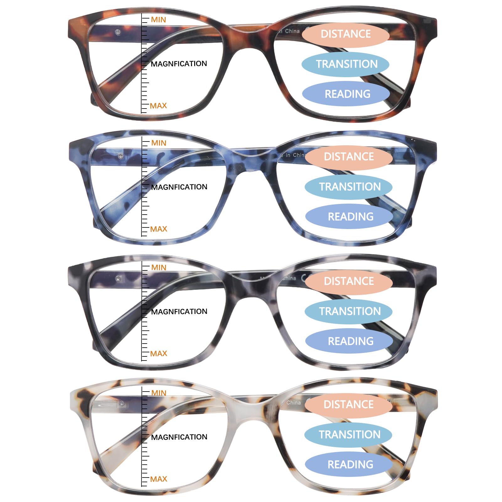 STASTEND 4 Pack Progressive Multifocus Reading Glasses for Women Men Spring