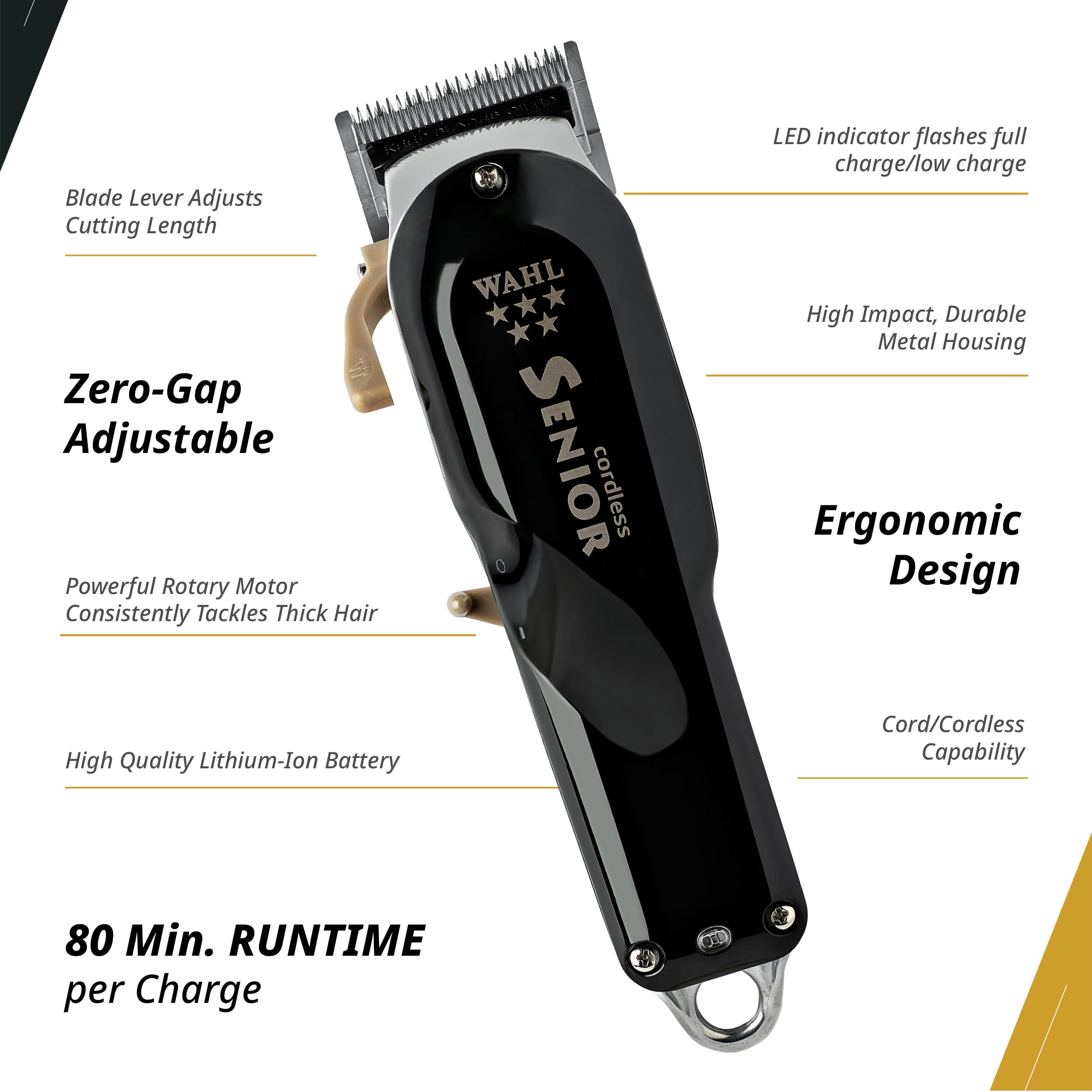 Wahl Professional 5 Star Cordless Senior Clipper, Precision Fade Blades, Metal