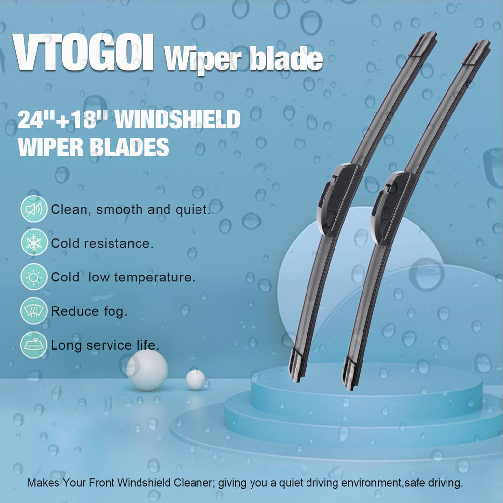 2 Pack VTOGOI OEM Quality 24''+18'' Premium All-Season Auto Windshield Natural