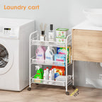 TOOLF 3-Tier Metal Rolling Cart Mesh Wire Storage Trolley Wheels 3 Hooks