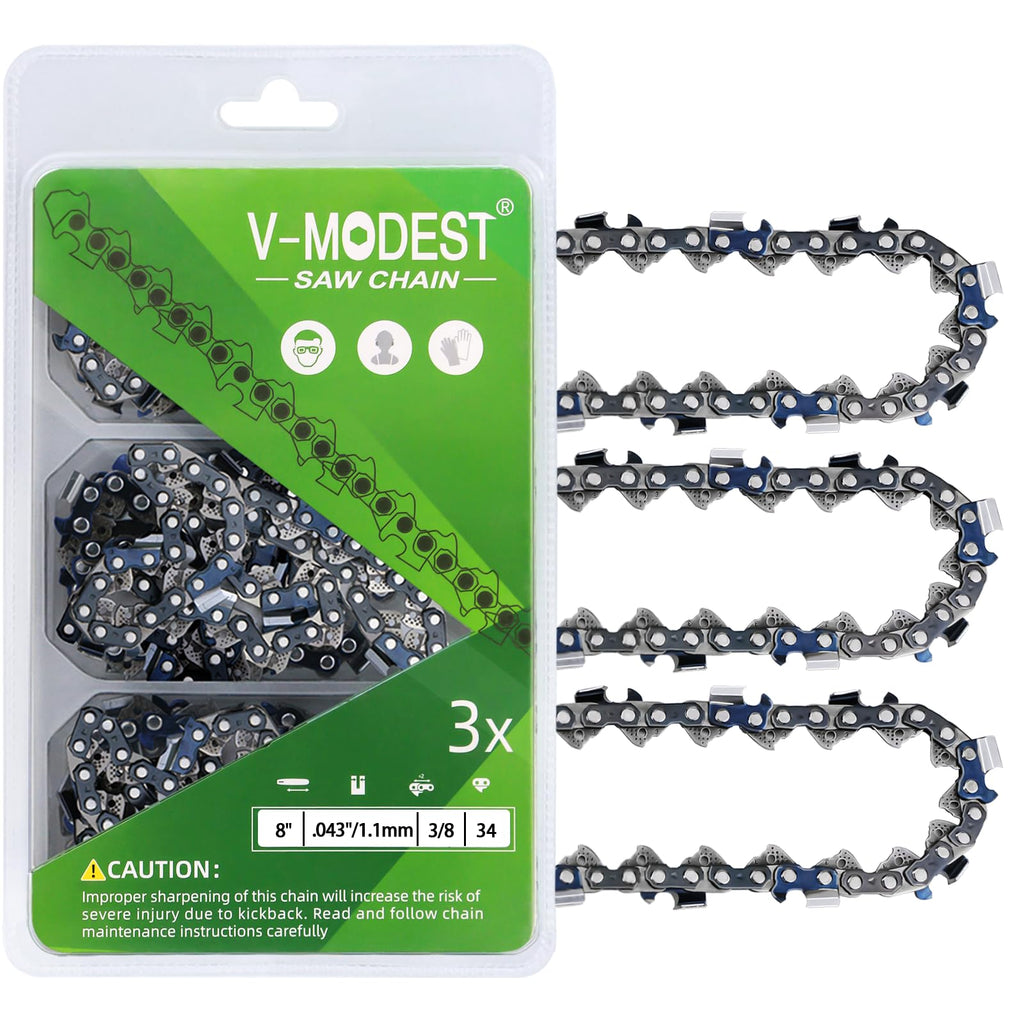 V-MODEST 3-Pack DeWalt Pole Saw Chain 8 Inch 34DL 3/8" LP Pitch .043" Gauge for