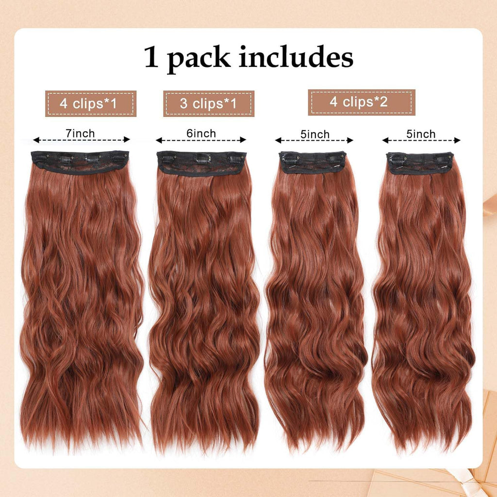Clip in Hair Extensions 4 PCS 20 Inch Auburn Long Wavy Hair Extensions, Natural