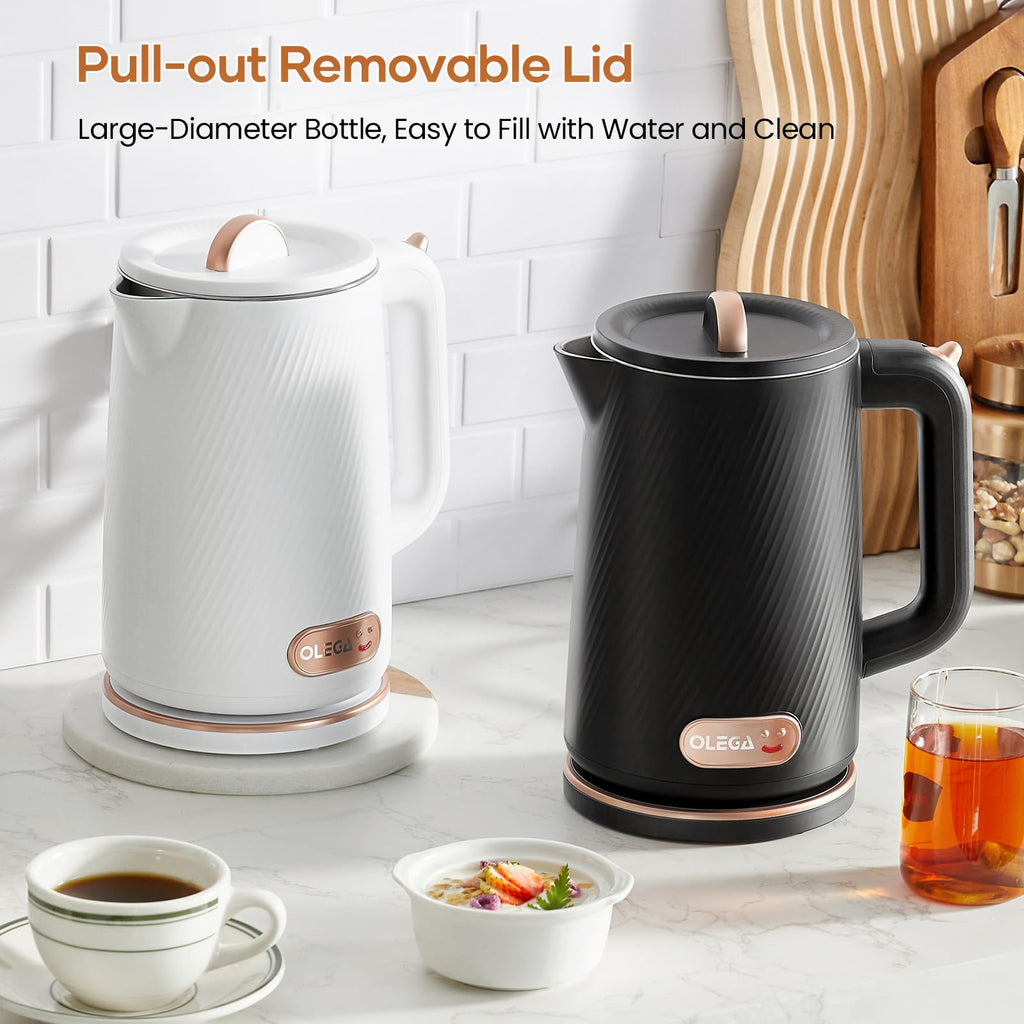 OLEGA 1.8L Electric Kettle 1500W Stainless Steel Tea Water Boiler Black