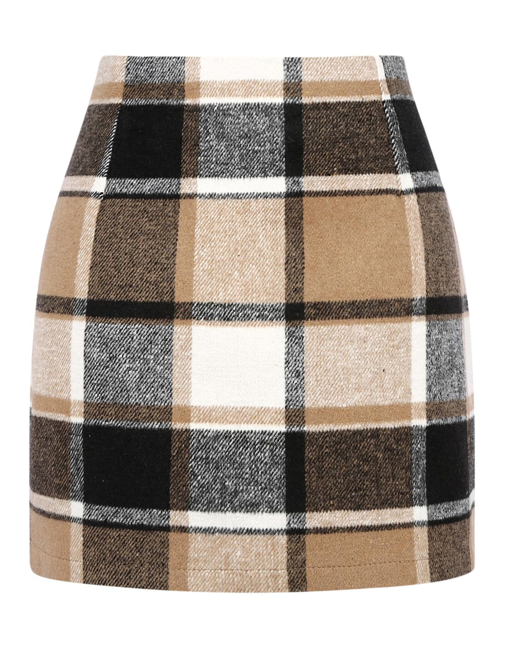 IDEALSANXUN Womens Plaid Tweed Pencil Skirt High Waist Fall Winter Brown Size S