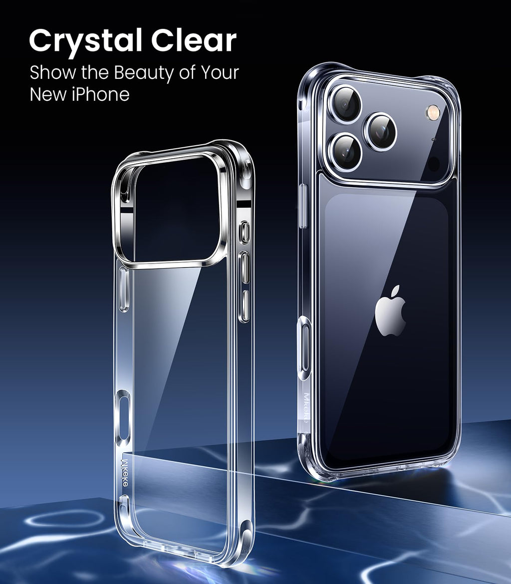 Mkeke Clear iPhone 17 Pro Case Shockproof Military Grade Drop Protection 6.3