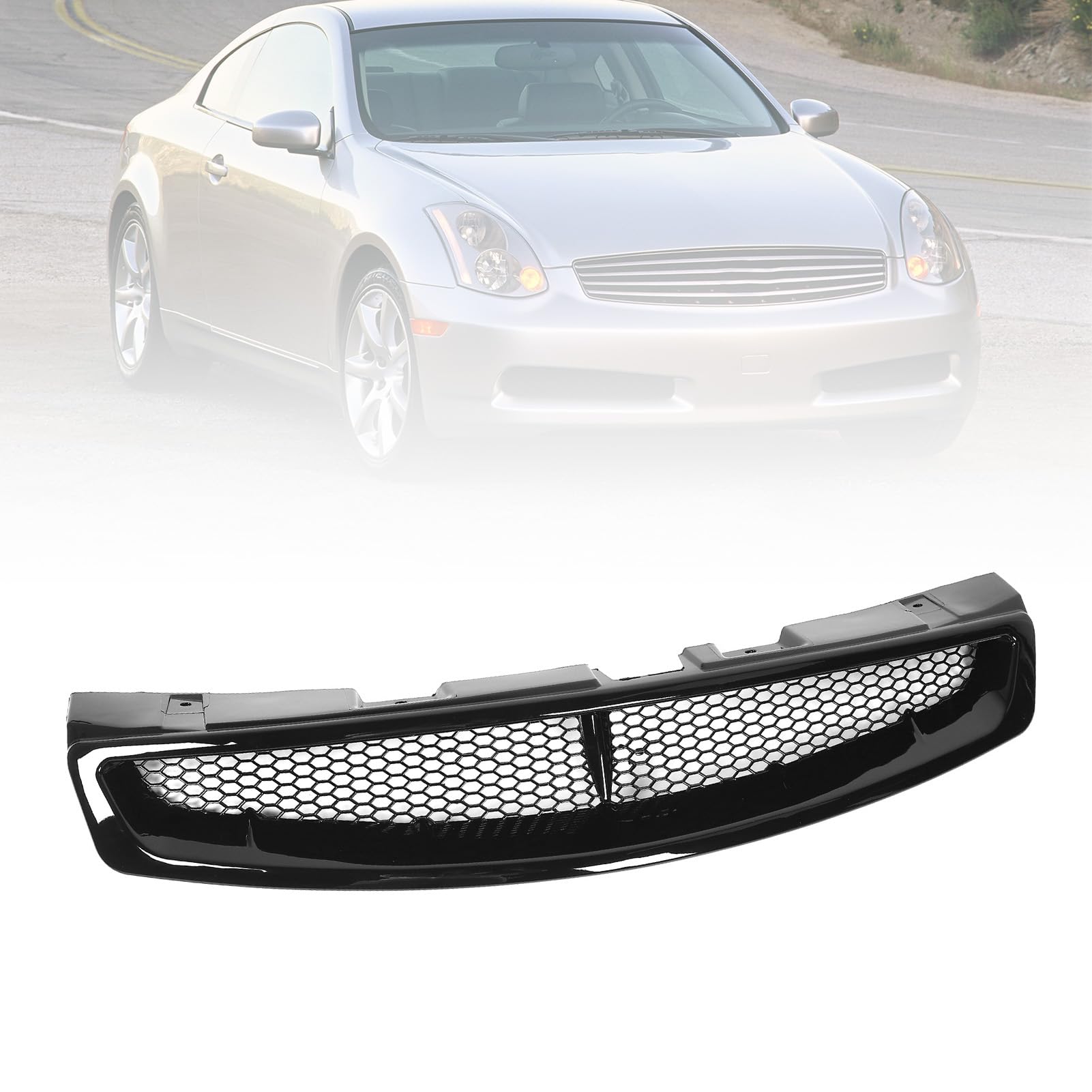 Keenso Gloss Black Front Upper Grille Mesh Grill for G35 Coupe 2003-2007