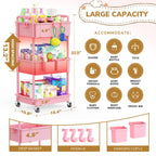 Goovilla Diaper Cart with Lockable Wheels and Easy Assembly, 3 Tier Pink Rolling