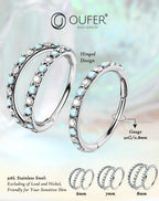 OUFER 2PCS Opal Nose Rings Hoops, 20G 7MM Single and Double Hoop Nose Rings for