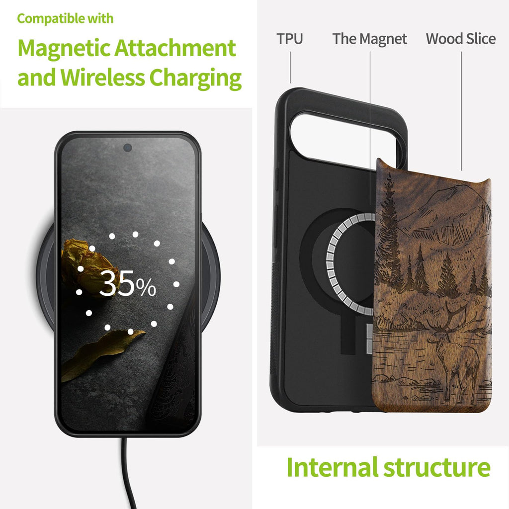 Carveit Magnetic Wooden Case for Google Pixel 9 Case, Wood Artisan Engraved &
