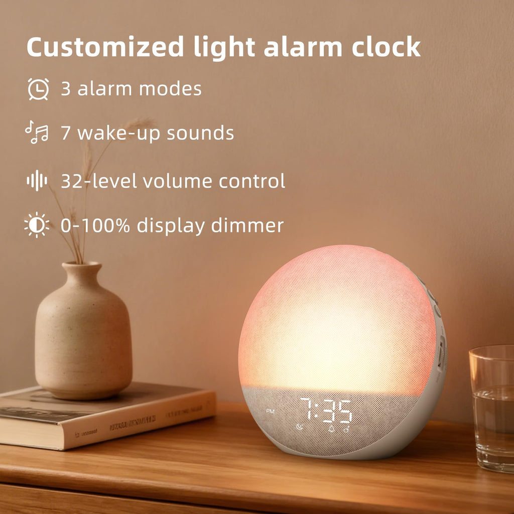 Sunrise Alarm Clock White Noise Machine: Natural Wake Up Light - Dimmable Clock
