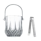 Glass Ice Bucket with Handle & Tongs 37oz Clear Crystal Champagne Cocktail