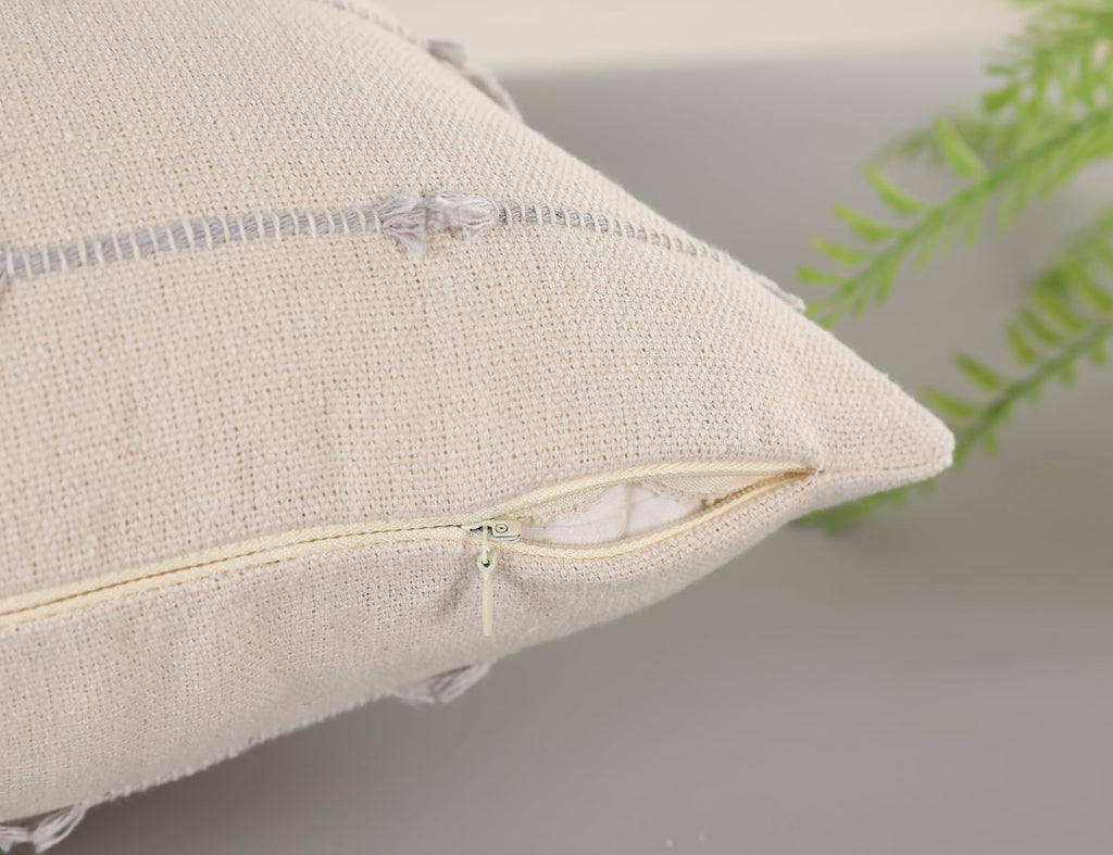 NUYECY Set of 2 Boho Throw Pillow Covers 28x28,Stone Grey and White Neutral