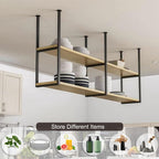 47.2" Industrial Ceiling Hanging Shelf 2 Layer Wine Rack Kitchen Wood Mount