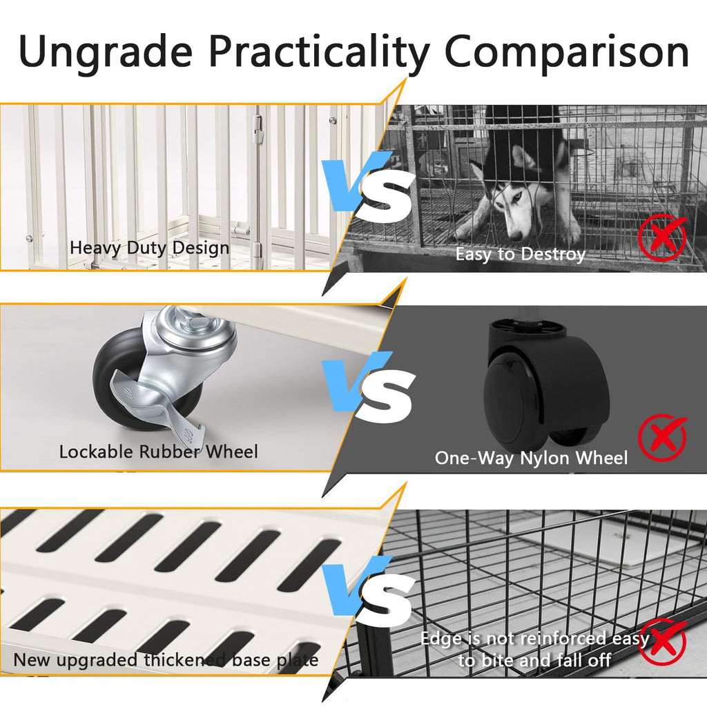 24 Inch Heavy Duty Dog Crate Cage Escape Proof Steel Kennel for High Anxiety Dogs with Sturdy Locks and Removable Tray, Small Dog Crate, White