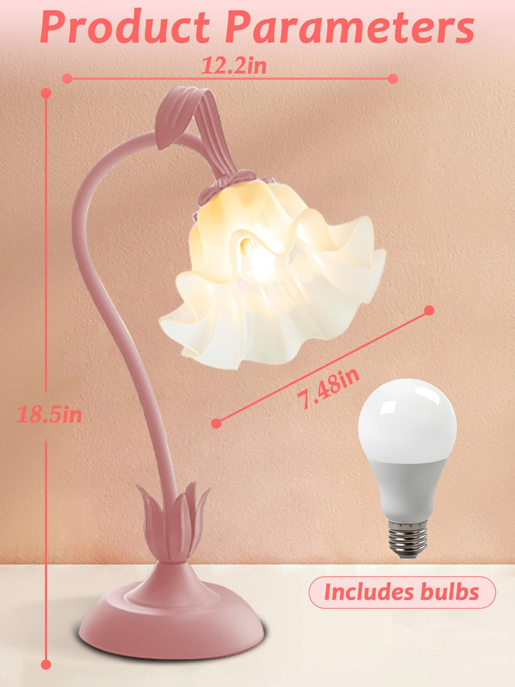 Flower Table Lamp LED Bedside Night Light 3 Color Modes Pink Kawaii Decor