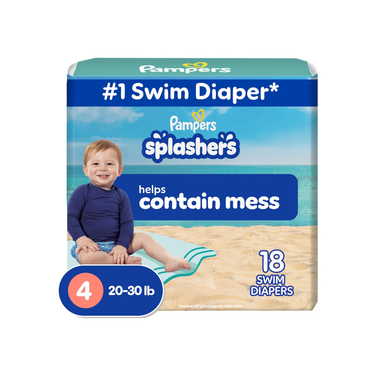 36 Count Pampers Swim Diapers - Splashers - Size 4, Gap-Free Disposable Baby