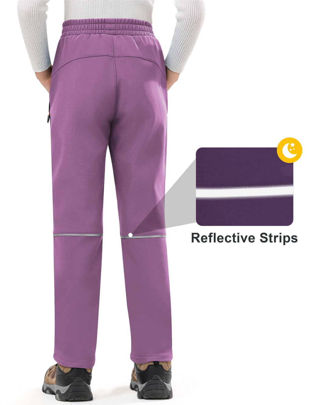 Kids Girls Snow Pants Waterproof Ski Pants Fleece Lined Winter Purple/Black M