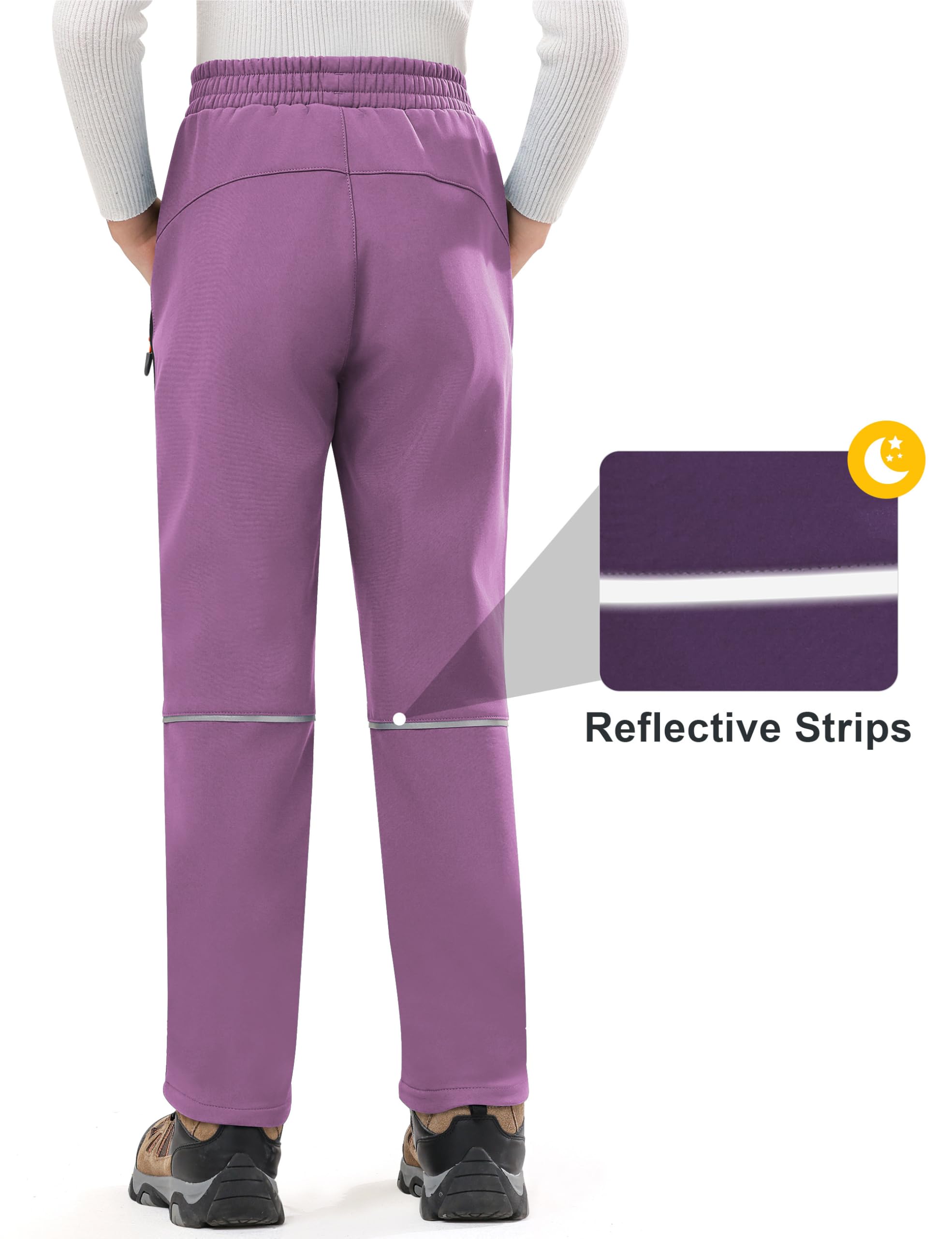 Kids Girls Snow Pants Waterproof Ski Pants Fleece Lined Winter Purple/Black M