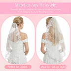 Josojoou White Wedding Bridal Veil, (Comb not included) 1 Tier Floral Edge