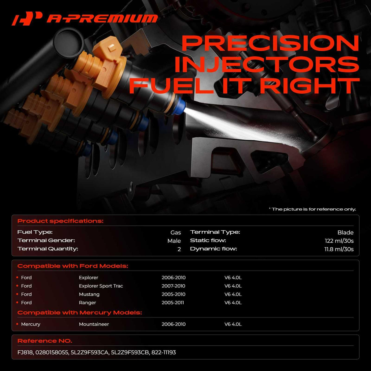 A-Premium 6x Fuel Injectors Ford Mercury